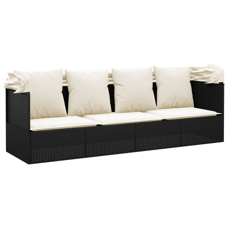 vidaXL Outdoor Lounge Bed with Roof and Cushions Brown Poly Rattan
