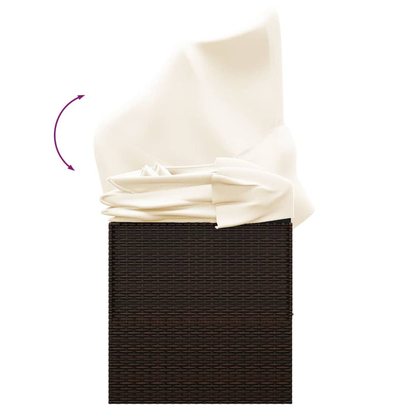 vidaXL Outdoor Lounge Bed with Roof and Cushions Brown Poly Rattan