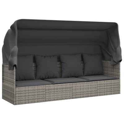 vidaXL Outdoor Lounge Bed with Roof and Cushions Brown Poly Rattan