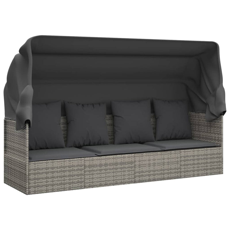 vidaXL Outdoor Lounge Bed with Roof and Cushions Brown Poly Rattan