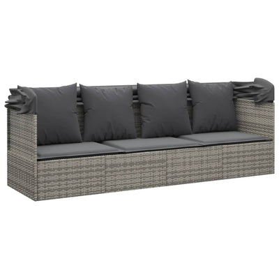 vidaXL Outdoor Lounge Bed with Roof and Cushions Brown Poly Rattan
