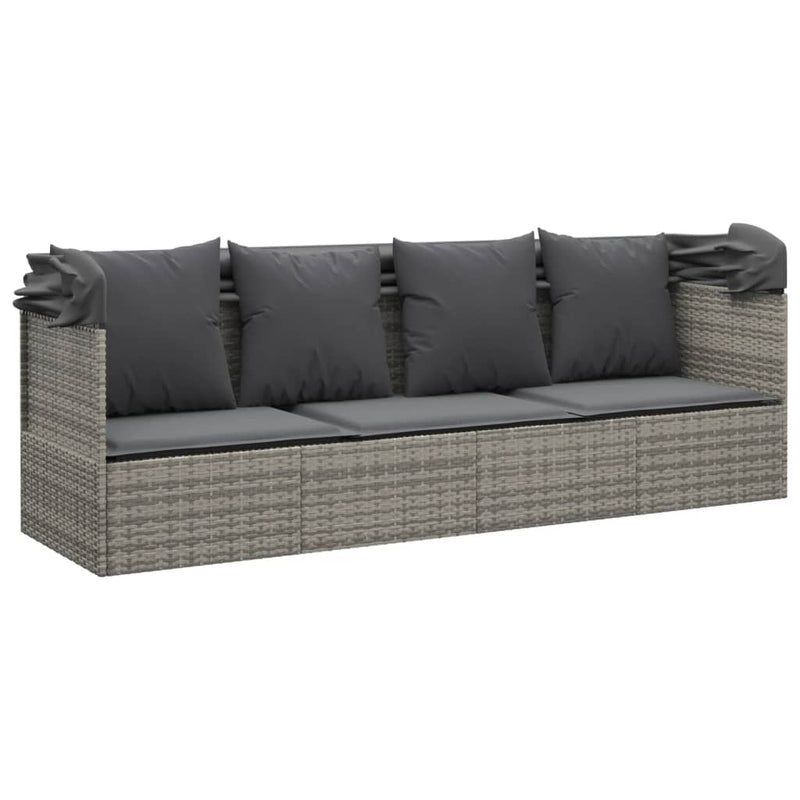vidaXL Outdoor Lounge Bed with Roof and Cushions Brown Poly Rattan