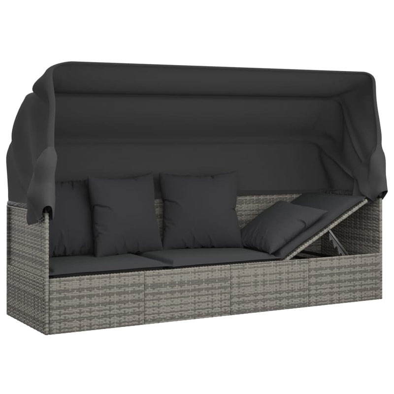 vidaXL Outdoor Lounge Bed with Roof and Cushions Brown Poly Rattan