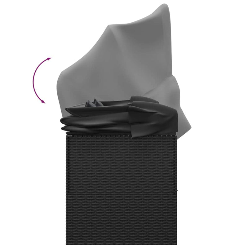 vidaXL Outdoor Lounge Bed with Roof and Cushions Brown Poly Rattan