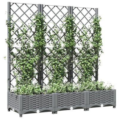vidaXL Garden Planter with Trellis Light Grey 120x40x121.5 cm PP