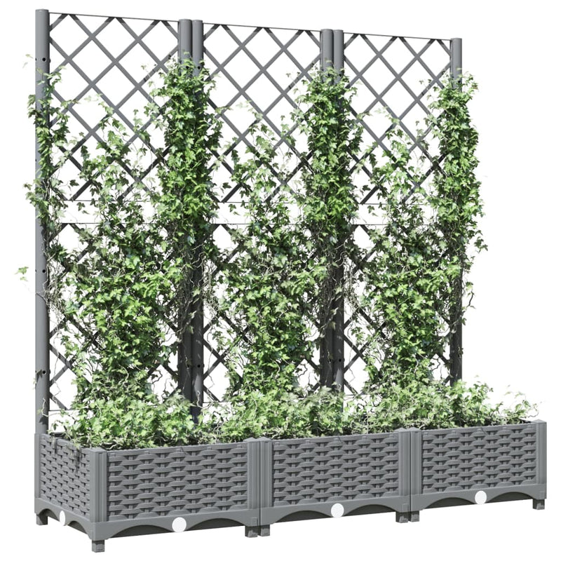 vidaXL Garden Planter with Trellis Light Grey 120x40x121.5 cm PP
