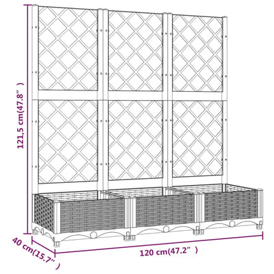 vidaXL Garden Planter with Trellis Light Grey 120x40x121.5 cm PP