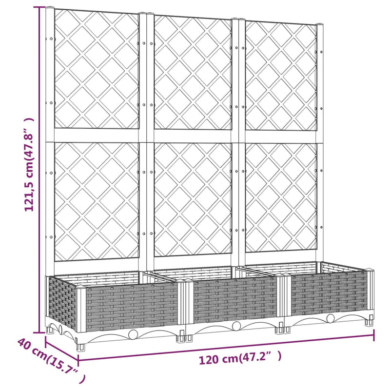 vidaXL Garden Planter with Trellis Light Grey 120x40x121.5 cm PP