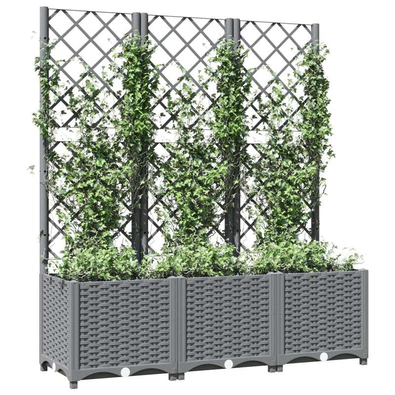 vidaXL Garden Planter with Trellis Light Grey 120x40x121.5 cm PP