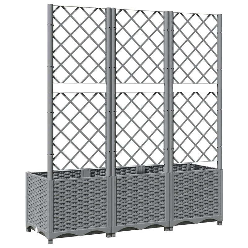 vidaXL Garden Planter with Trellis Light Grey 120x40x121.5 cm PP