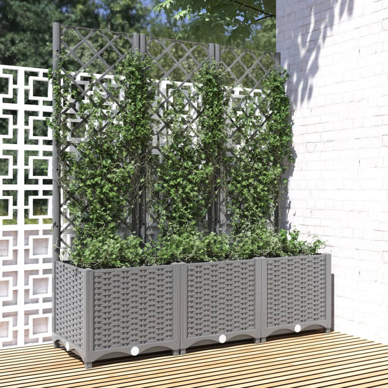 vidaXL Garden Planter with Trellis Light Grey 120x40x121.5 cm PP