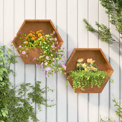 vidaXL Wall Planters 2 pcs Rusty Corten Steel 30x10x25 cm