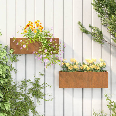 vidaXL Wall Planters 2 pcs Rusty Corten Steel 30x10x25 cm