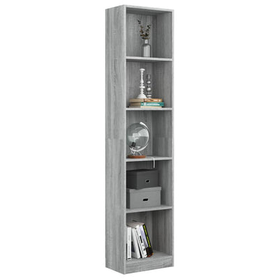 vidaXL 5-Tier Book Cabinet Grey Sonoma 40x24x175 cm Engineered Wood