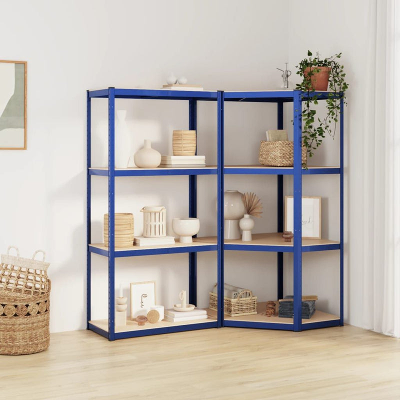 vidaXL 4-Layer Shelves 2 pcs Blue Steel&Engineered Wood
