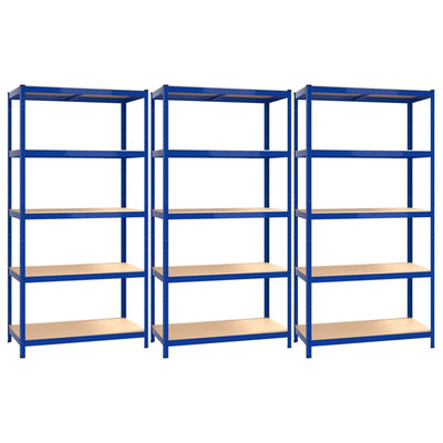 vidaXL 5-Layer Shelves 3 pcs Blue Steel&Engineered Wood