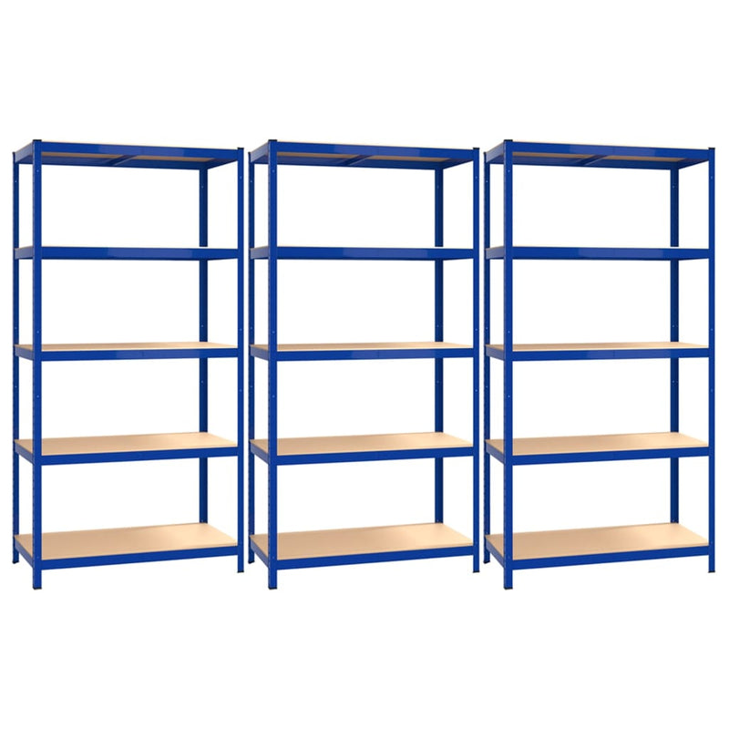 vidaXL 5-Layer Shelves 3 pcs Blue Steel&Engineered Wood