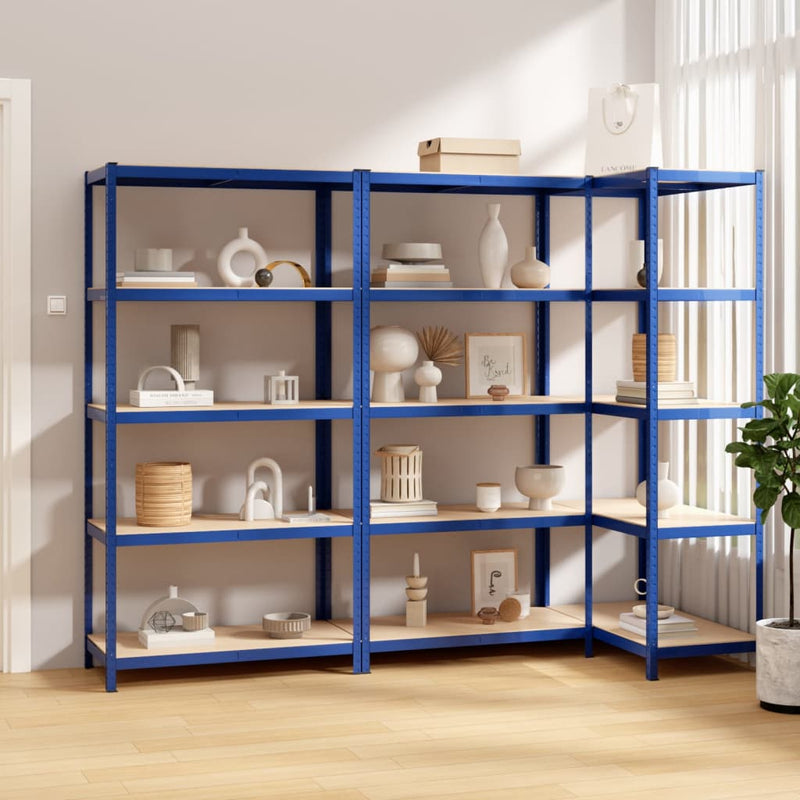 vidaXL 5-Layer Shelves 3 pcs Blue Steel&Engineered Wood