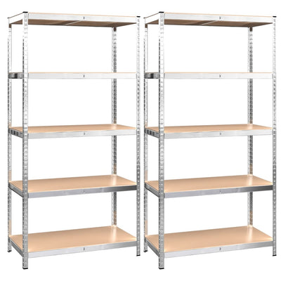 vidaXL 5-Layer Heavy-duty Shelves 2 pcs Grey Steel&Engineered Wood