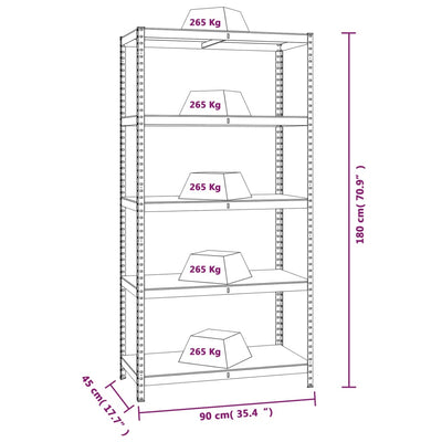 vidaXL 5-Layer Heavy-duty Shelves 2 pcs Grey Steel&Engineered Wood
