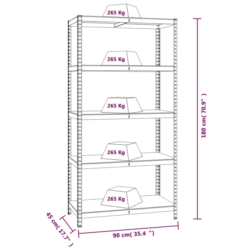 vidaXL 5-Layer Heavy-duty Shelves 2 pcs Grey Steel&Engineered Wood