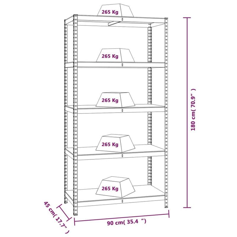vidaXL 5-Layer Heavy-duty Shelves 2 pcs Grey Steel&Engineered Wood