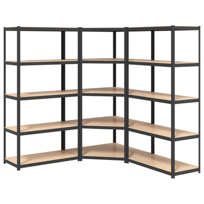 vidaXL 5-Layer Heavy-duty Shelves 3 pcs Grey Steel&Engineered Wood