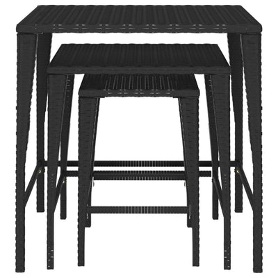 vidaXL Nesting Tables 3 pcs Black Poly Rattan