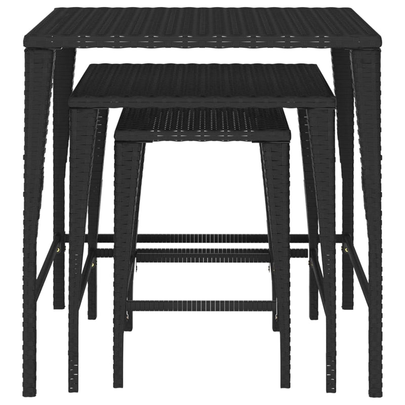 vidaXL Nesting Tables 3 pcs Black Poly Rattan