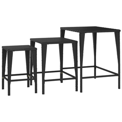 vidaXL Nesting Tables 3 pcs Black Poly Rattan
