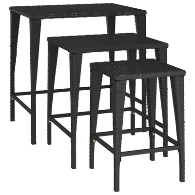 vidaXL Nesting Tables 3 pcs Black Poly Rattan