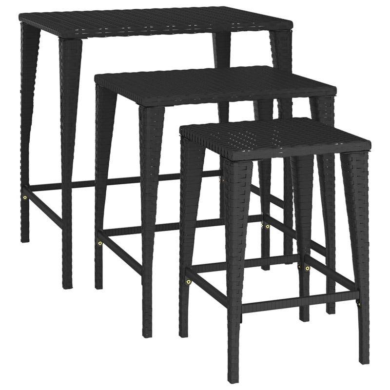 vidaXL Nesting Tables 3 pcs Black Poly Rattan