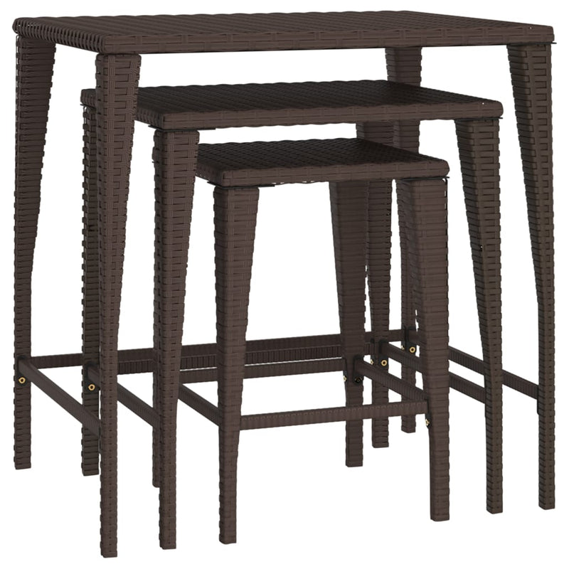vidaXL Nesting Tables 3 pcs Black Poly Rattan