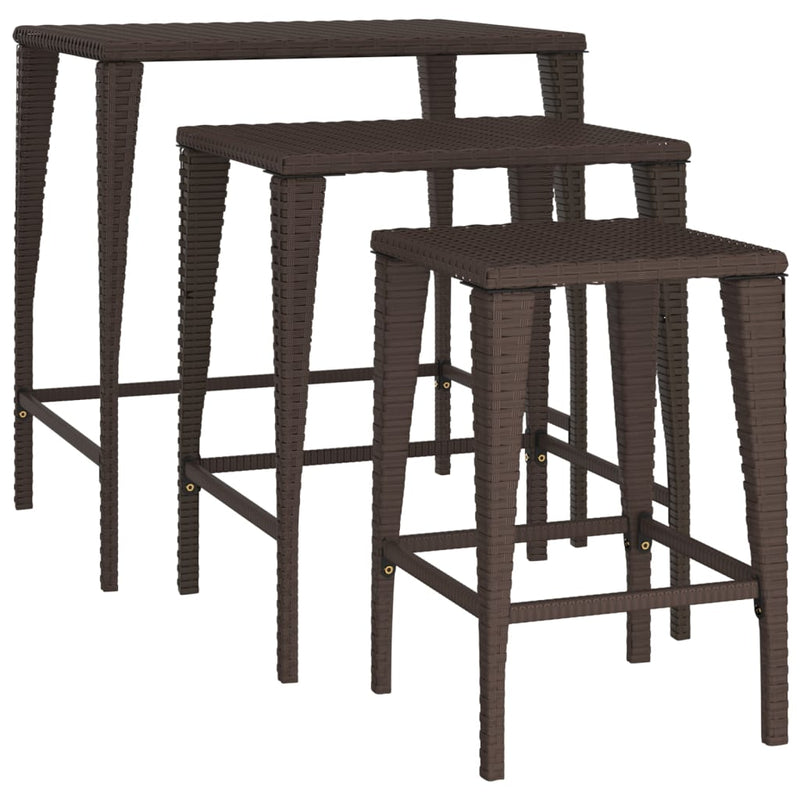 vidaXL Nesting Tables 3 pcs Black Poly Rattan