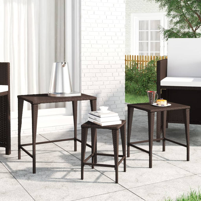 vidaXL Nesting Tables 3 pcs Black Poly Rattan