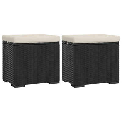 vidaXL Ottomans with Cushions 2 pcs Black 40x30x40 cm Poly Rattan