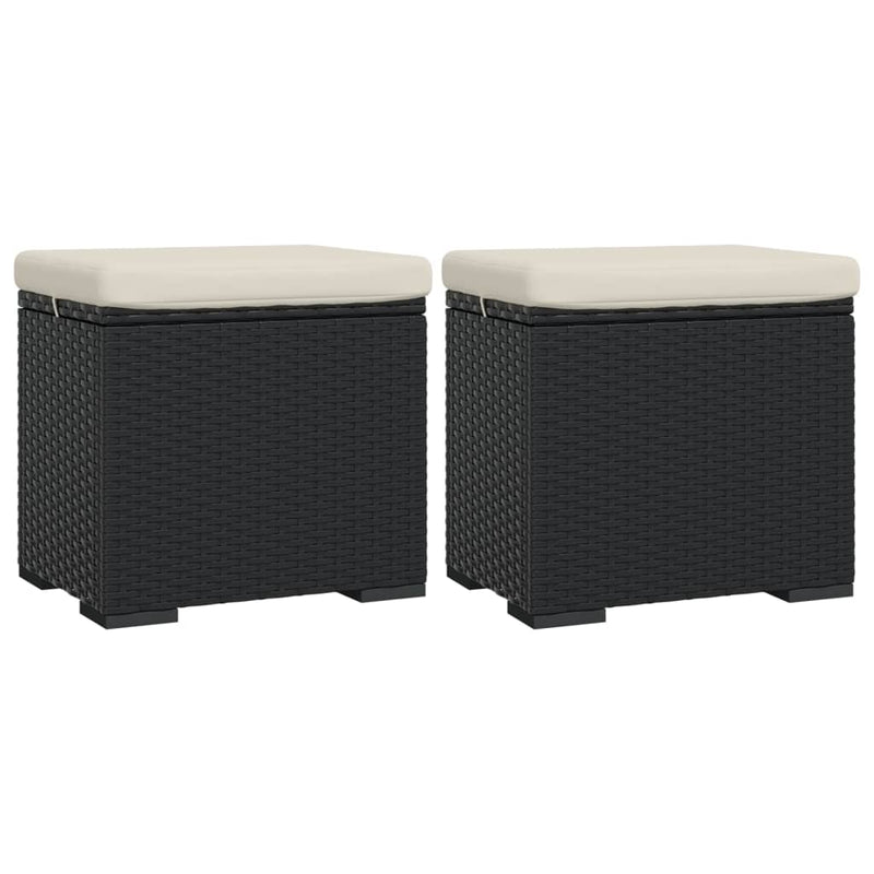 vidaXL Ottomans with Cushions 2 pcs Black 40x30x40 cm Poly Rattan