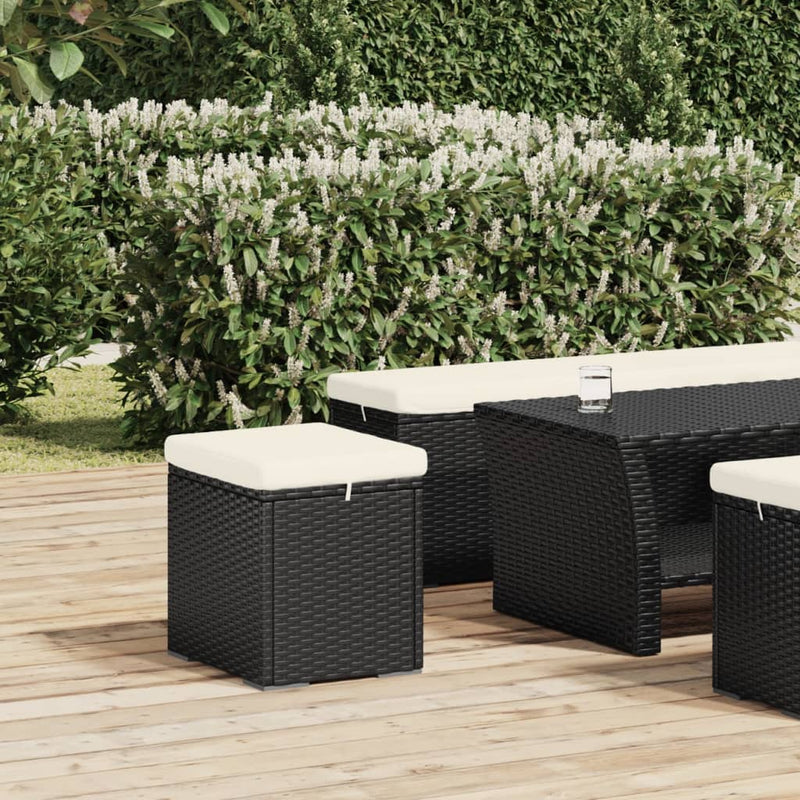 vidaXL Ottomans with Cushions 2 pcs Black 40x30x40 cm Poly Rattan
