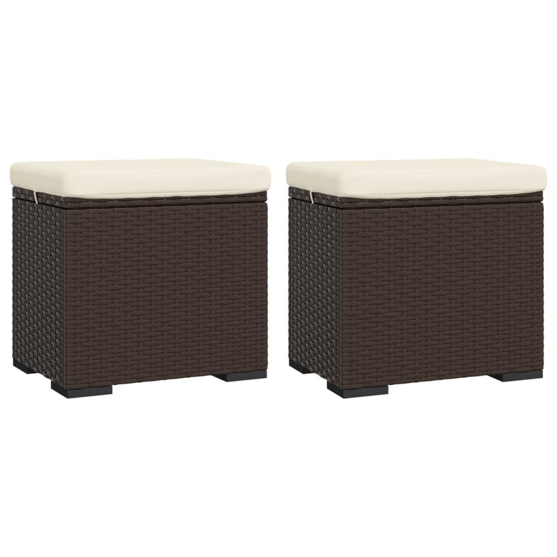 vidaXL Ottomans with Cushions 2 pcs Black 40x30x40 cm Poly Rattan