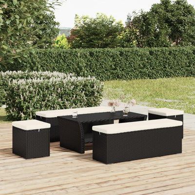 vidaXL Ottoman Bench with Cushion Black 110x30x40 cm Poly Rattan