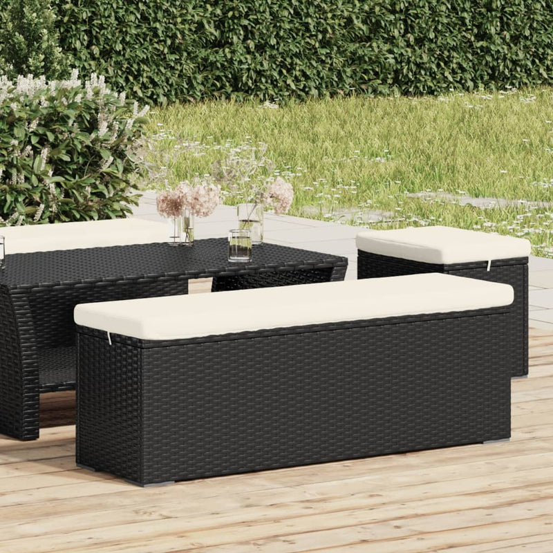 vidaXL Ottoman Bench with Cushion Black 110x30x40 cm Poly Rattan