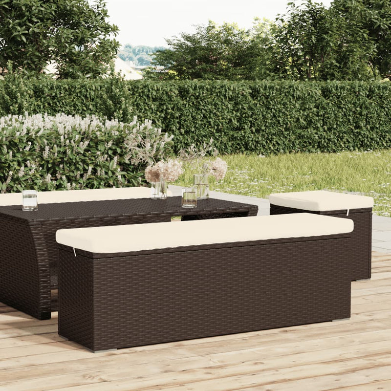 vidaXL Ottoman Bench with Cushion Black 110x30x40 cm Poly Rattan