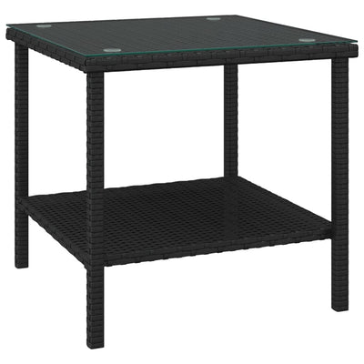 vidaXL Side Table Black 45x45x45 cm Poly Rattan and Tempered Glass