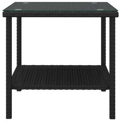 vidaXL Side Table Black 45x45x45 cm Poly Rattan and Tempered Glass