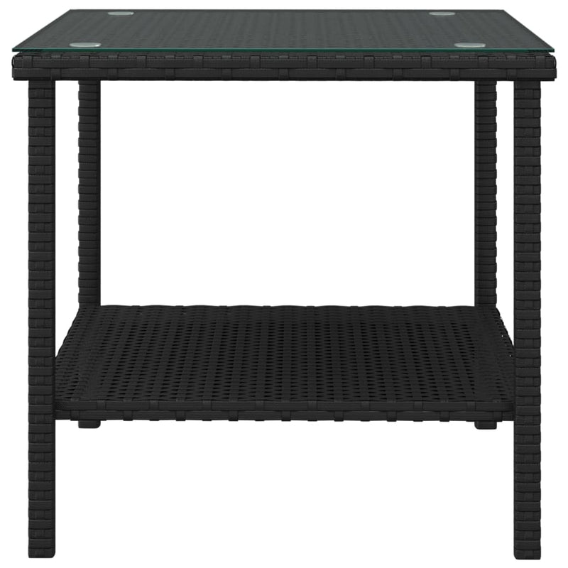 vidaXL Side Table Black 45x45x45 cm Poly Rattan and Tempered Glass