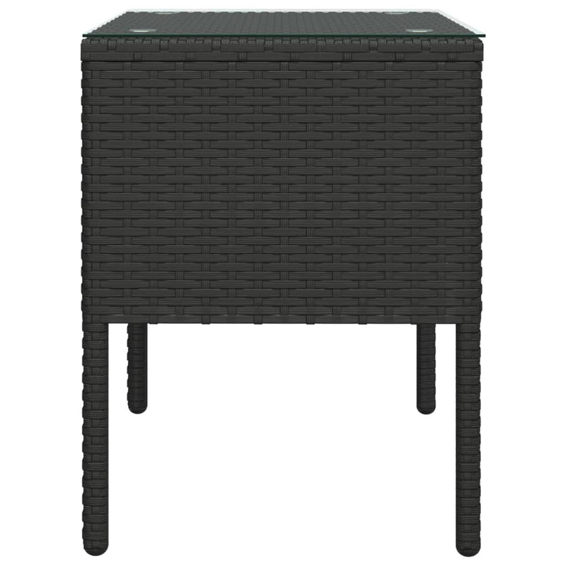 vidaXL Side Table Black 50x50x38 cm Poly Rattan and Tempered Glass