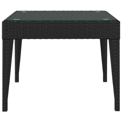vidaXL Side Table Black 50x50x38 cm Poly Rattan and Tempered Glass