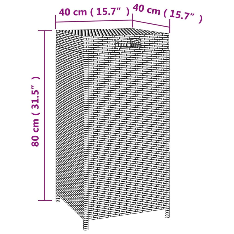 vidaXL Trash Bin Black 40x40x80 cm Poly Rattan