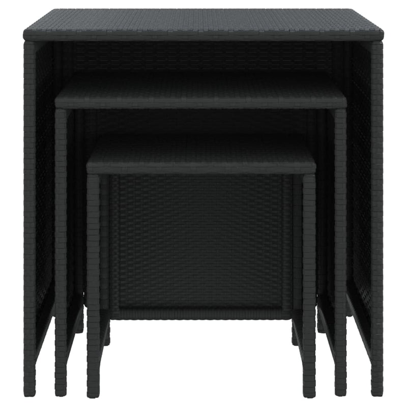 vidaXL Nesting Tables 3 pcs Black Poly Rattan