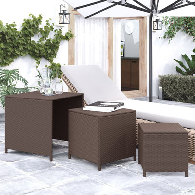 vidaXL Nesting Tables 3 pcs Black Poly Rattan